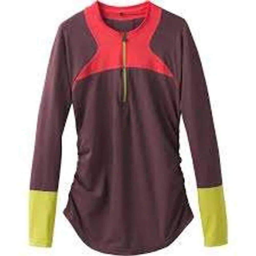 Prana Womens Colorblock Quarter Zip Long Sleeve Active Top Plum Orange Size‎ M